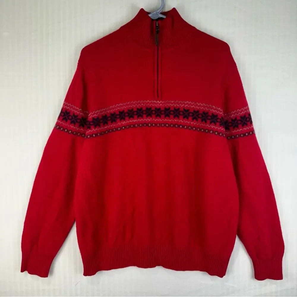 J. Crew Vintage Size X-Large %100 Lambs Wool Pullover Sweater 1/4 Zip Fair Isle